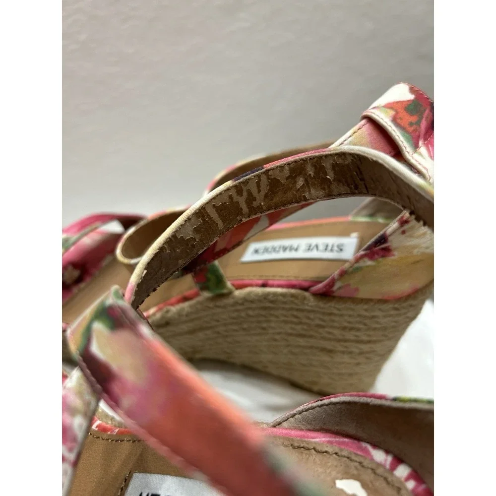 Steve Madden Montauk Espadrille Platform Wedge Fabric Sandals Floral Size 6.5